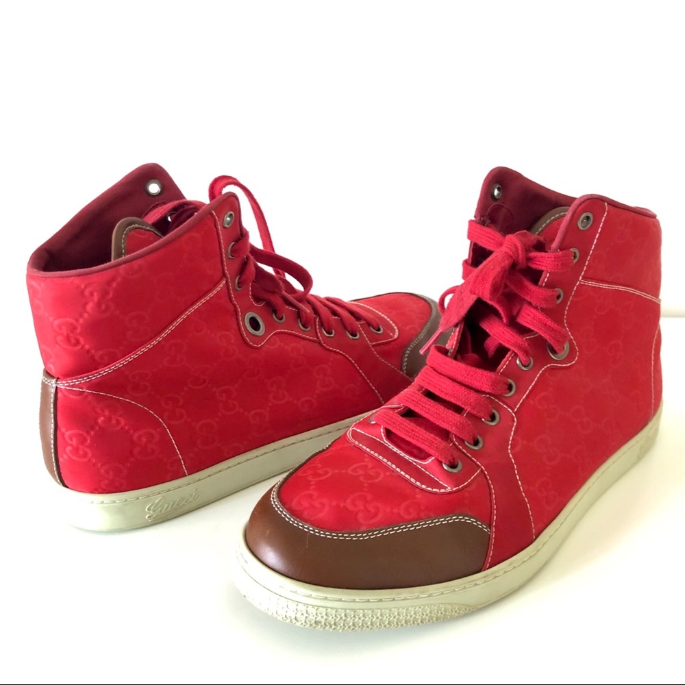 Gucci High Top Red Nylon Guccisima Sneakers 9.5